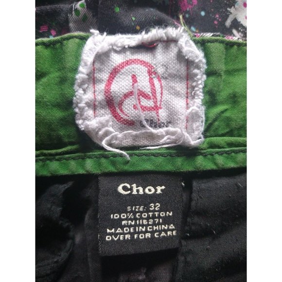 Chor Paint Splatter Multicolor Graphic Black Chino Shorts Men's Size 32 - Picture 7 of 8